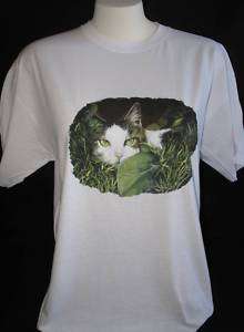Cat T shirt Green Eyes Hiding In Grass S M L XL 2X 3X Assorted Colors 