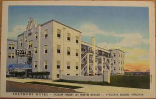 1940 Linen Postcard: Traymore Hotel  Virginia Beach, VA  