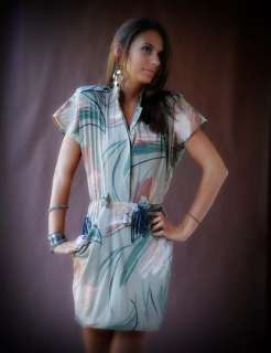 Vintage 80s Tribal Safari Dolman Slv Mini Shirt Dress  