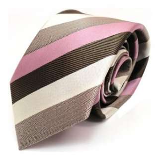 Schöne Designer Krawatte gestreift in braun grau rosa pink weiss 100% 