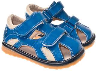 Boys Toddler Leather Squeaky Shoes Sandals Blue & Cream  