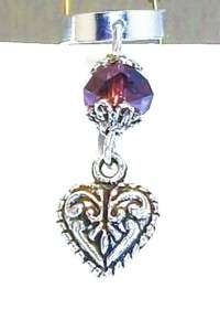 Purple Crystal Heart Ear Cuff Wrap Medieval Gothic  