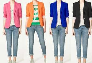   Stylish One Button Foldable Sleeve Blazer Outwear Candy Color N237