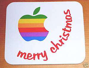   Apple Computer Rainbow Logo Merry Christmas Mouse Pad