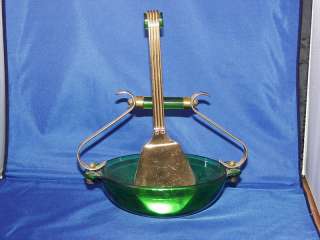 Emerald Glo Bowl Green & Gold Metal Handle & Spoon  