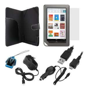Folio Wallet Leather Cover Case + LCD Screen Protector + Micro USB Car 