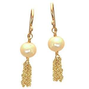    14k Gold Filled Earrings Pearl with cluster of chain Jewelry