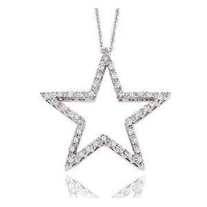   14k White Gold 1/3 Carat Diamond Open Star Pendant Necklace Jewelry