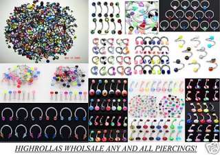 Wholesale Body Jewelry Lot Belly Tongue Eyebrow Rings +  