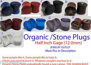 Pair Organic/Stone Ear plugs 1/2 Gage mm /9 Designs#6  