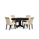   Furniture, 5 Piece Dining Set (Round Table and 4 Upholstered Chairs