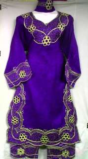African Women Long Dress Pant Suit Purple Gold One Size NotCom S M L 