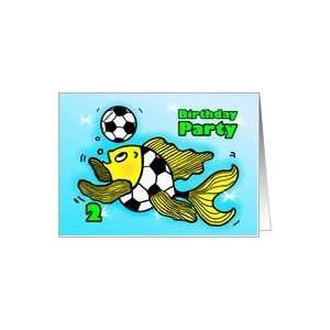   Birthday Party Invitation Soccer Football funny Fish cartoon Card