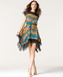 Jessica Simpson Dress, Cap Sleeve Tribal Printed Tiered Handkerchief 