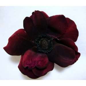  Black Cherry Velvet Anemone Flower Hair Clip and Pin 