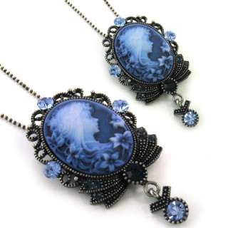 New Antique Design Blue Cameo Pin Brooch / Necklace