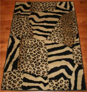   Leopard Skin Print Stripes Black Tan Area Rug Rugs New Zebras Leopards