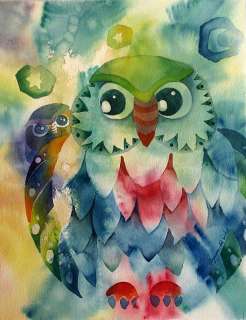 OWL WISDOM Mexico Original WATERCOLOR ART Painting NEW Drawings 