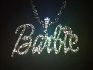Nicki Minaj 3 BARBIE Iced Out Necklace Silver/Clear Pink Lips  