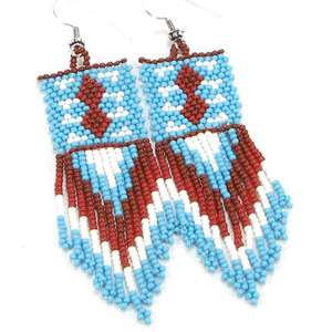 NATIVE STYLE BLUE RED WHITE BEADED EARRINGS WHOLESALE  