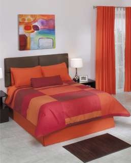 New Red Orange Squares Comforter Bedding Sheet Set Twin 7PC  