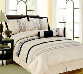 NEW Black Beige Vintage Style Embroidery Comforter Set   Queen,Cal 