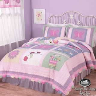   Pink Butterfly Cotton Quilt Bedding Bed Set For Twin Full Size  