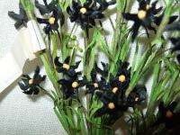   German WWII Millinery Flowers Black Velvet 12 stems 1/2 Doll Hat Size