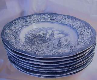 Liberty Blue Rim Soup Bowls Dinnerware England c 1975 Old North 