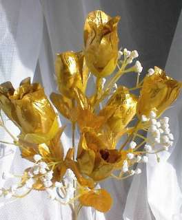 84 GOLD Silk Roses Buds Wedding Bouquet Flowers 50th Anniversary 