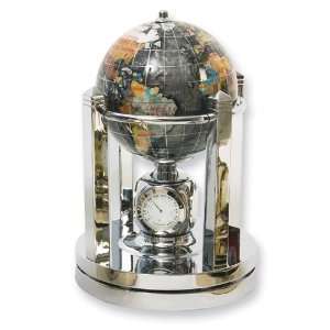  Pewter Base Black Jasper 110mm Gemstone Globe Desk Clock Jewelry