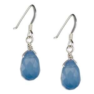   Silver Synthetic Briolette Light Blue Chalcedony Earrings. Jewelry