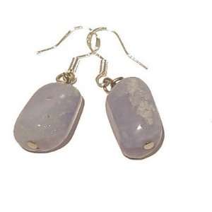 Chalcedony Earrings 04 Nugget Blue Crystal Gem Stone Sterling Silver 1 