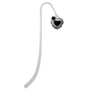  Black Concho Heart Silver Plated Charm Bookmark with Jet 