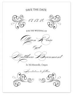 BLACK SCROLL SAVE THE DATE CARDS & ENVELOPES WEDDING  
