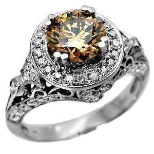   82ct Fancy Brown Round Diamond Engagement Ring 14k White Gold Jewelry