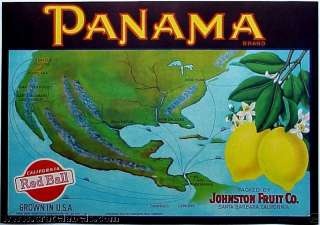 PANAMA Canal Central America Map ORIGINAL Lemon Label  