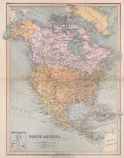 USA NORTH AMERICA. Coloured antique map. c.1880  