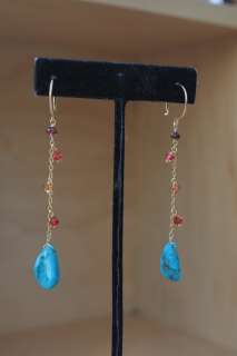 Turquoise & Crystal Gold Filled Chain Earrings  
