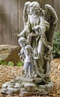 20SOLAR GUARDIAN ANGEL WITH CHILDREN Garden Statue NEW  