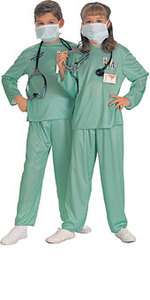 Kids ER Doctor Dress Up Halloween Costume Nurse Green Scrubs Scientist 