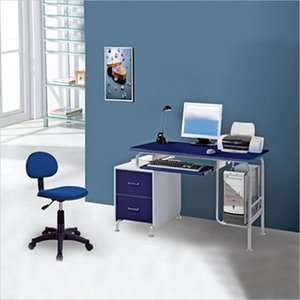   MOBILI Wood Student Blue & Silver Computer Desk 858108003542  