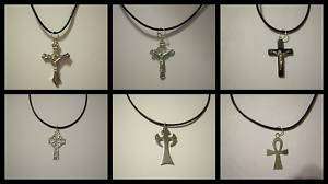 Choice of 6 Crosses on Genuine Black Leather Necklace  