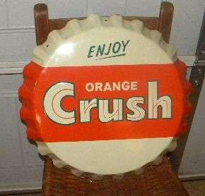 Old Orange Crush Embossed Soda Pop Bottle Cap Diecut Advertising Sign 