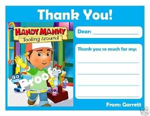 Set of 10 Handy Manny Personalized Thank You Cards  