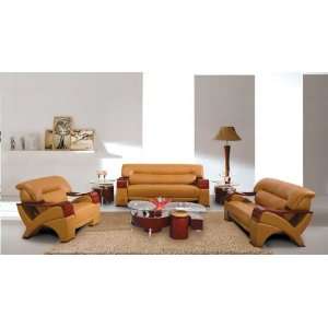  Vig Furniture 2034 Modern Camel Leather Living Room Set 