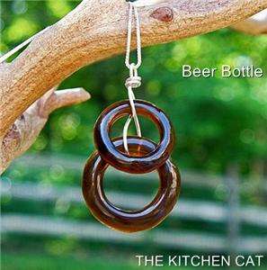   BEER BOTTLE NECKLACE Recycled Amber Glass Double Hoop Sterling Silver
