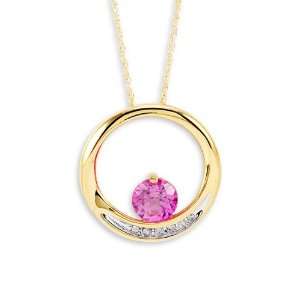    New 10k Yellow Gold Pink Topaz Diamond Circle Necklace Jewelry