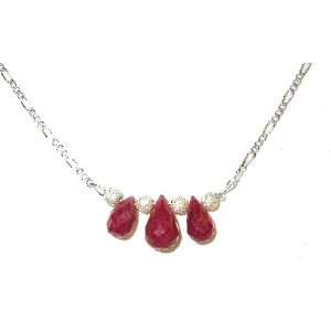   Teardrop Ruby Sterling Silver Necklace With Diamond Cut Figaro Chain