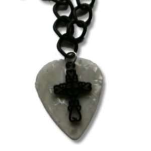    White Guitar Pick Necklace with Black Cross Anne Jackson Jewelry